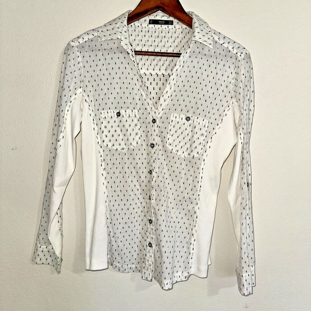 Mango MNG Womens Long Sleeve Shirt 8‎ White Lightweight Button Down